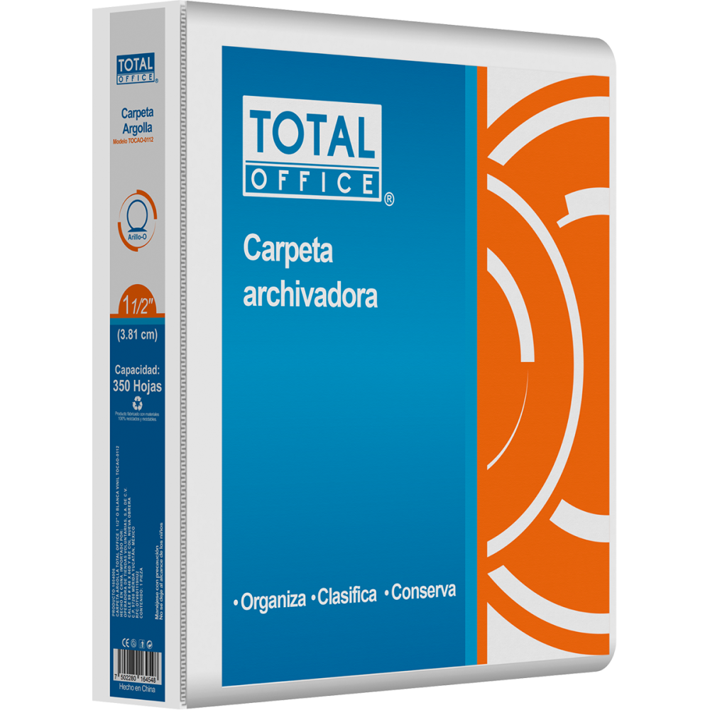 CARPETA DE ARGOLLA VINIL 1 1/2 O CARTA BLANCO TOTAL OFFICE TOCAO-0112 (L)