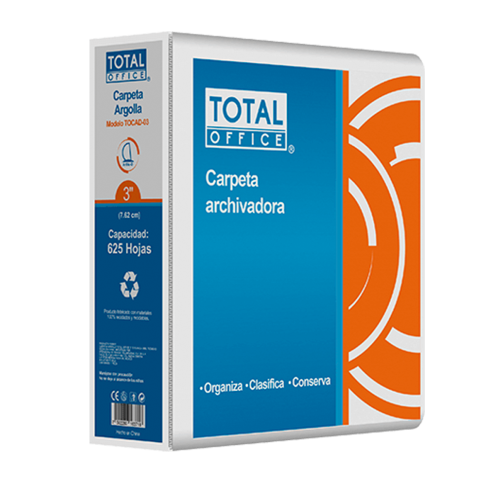 CARPETA DE ARGOLLA VINIL 3 D CARTA BLANCO TOTAL OFFICE TOCAD-03 (L)